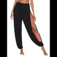 thumbnail image 1 of Pantalones Harén con Abertura Alta para Mujer, Pantalones Harén Hippies. Negro L, 1 of 7