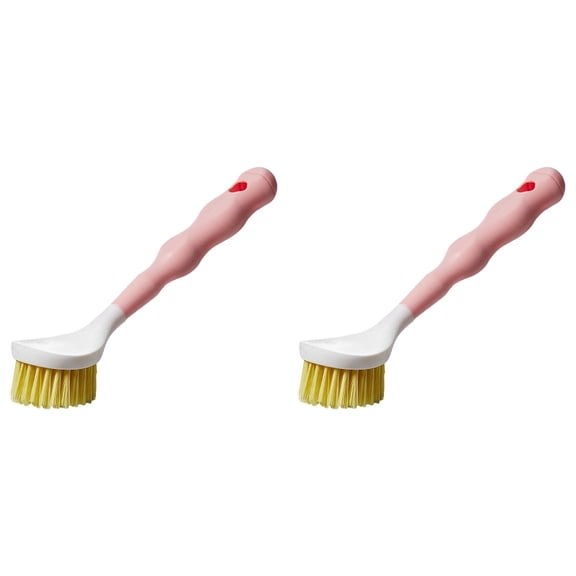 TINGXIN Handheld Long-Handle Dish Brush, Nylon Bristle Kitchen Scrubber, Versatile Pot and Pan Cleaning Tool, Rustproof Scouring Brush with Hanging Hole, Pink 2 Pack