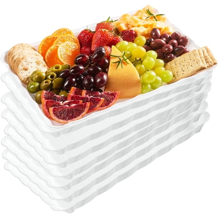 Plastic Serving Trays - Serving Platters Rectangle 9X13 Disposable Party Dish 8 White Trays