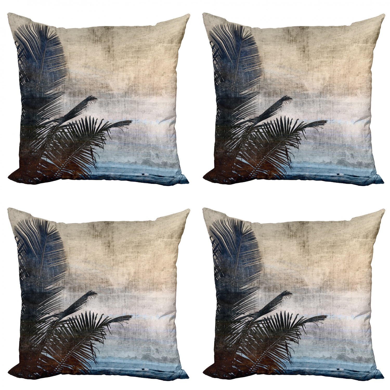 Ambesonne Hawaiian Throw Pillow Cushion Cover 16 X 16 Inches Palm Tree Leaves on Grunge Background with Sea Vintage Waterscape Illustration Beige Navy Decorative Square Accent Pillow Case 
