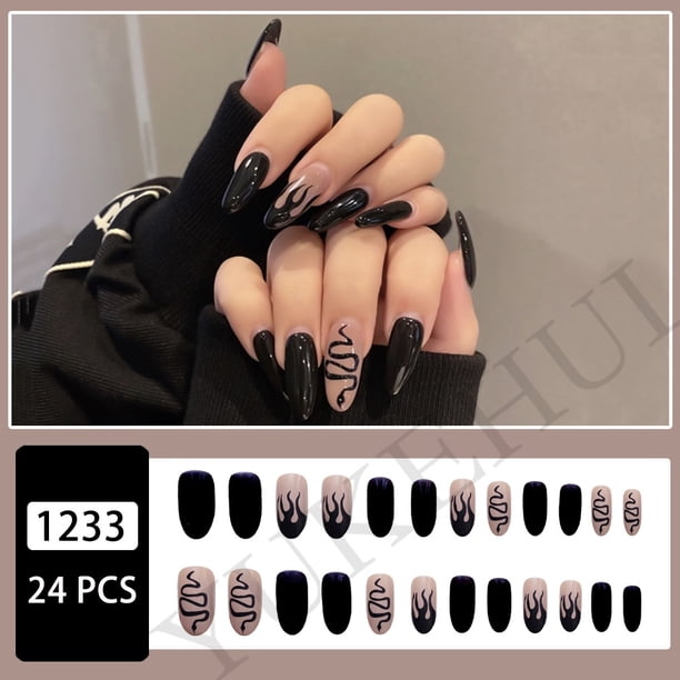 24pcs Uñas Postizas Cortas Con Diseño Manicura Prensa Mate Largas
