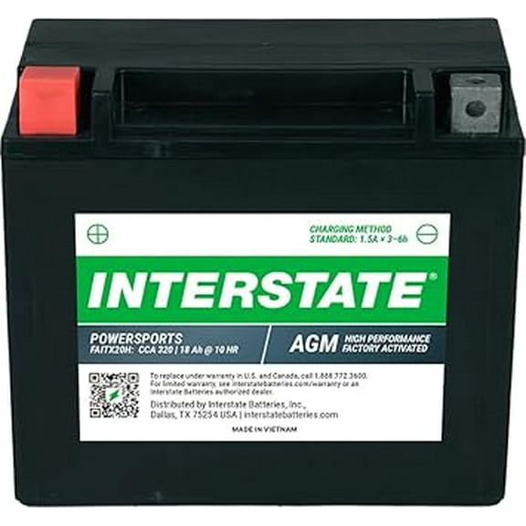 Interstate Batteries YTX20H 12V 18Ah Powersports Battery 310CCA Factory Activated SLA AGM Rechargeable Replacement for Arctic Cat, Harley, Motorcycles, ATVs, Jet Skis, Snowmobiles (FAITX20H, FAYTX20H