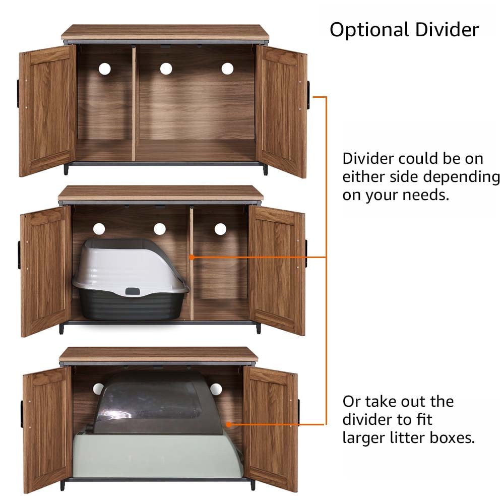 Unipaws Cat Litter Box Enclosure with Top Opening, Cat Washroom Storage Bench for Large Cat, High Jumbo Litter Box, Walnut
