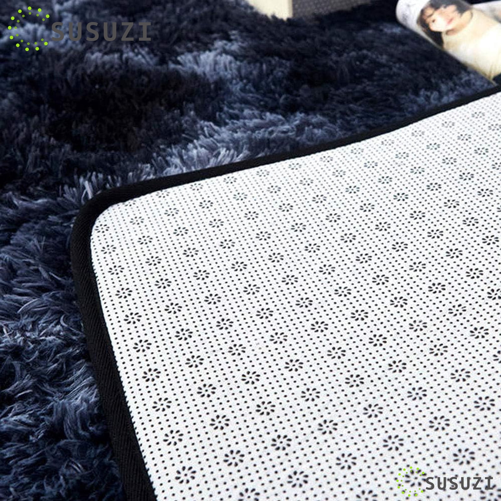 SUSUZI 5' x 7' Shaggy Area Rug, 2 Inch Thick Fluffy Plush Carpet with Non-Slip PVC Back, Dark Blue Modern Soft Rug for Bedroom Living Room Kids Room