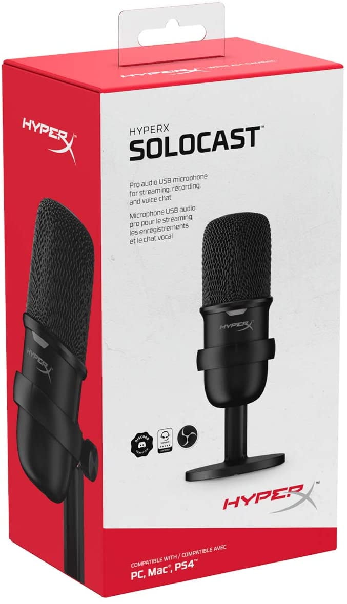 HyperX SoloCast – USB Condenser Gaming Microphone, for PC, PS4, and Mac,  Tap-to-mute Sensor, Cardioid Polar Pattern, Gaming, Streaming, Podcasts