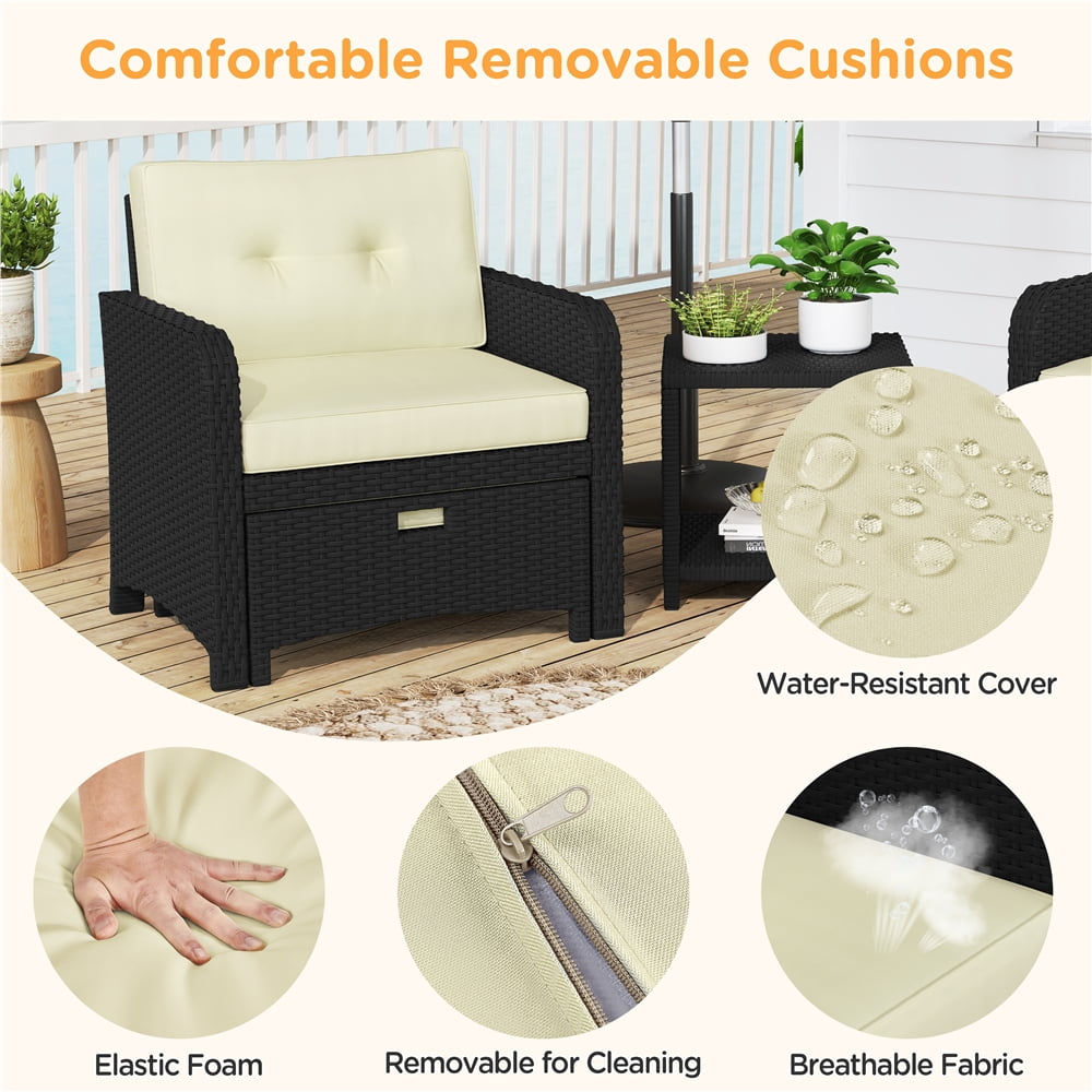 Yaheetech 5-Piece Patio Furniture Set with Rattan Side Table & 2 Chairs & 2 Ottomans, Black/Beige