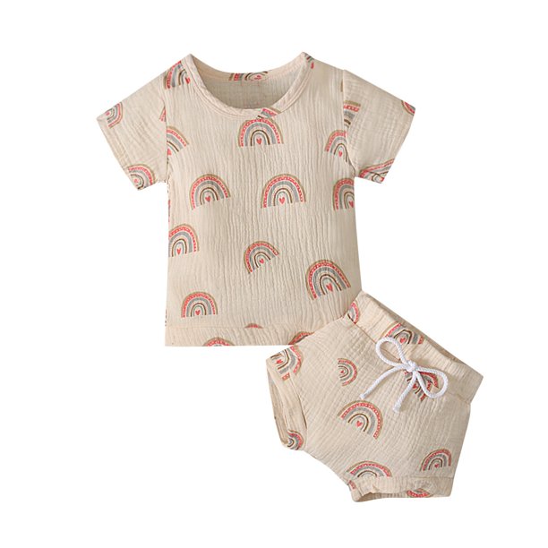 Gibobby Conjunto de ropa para bebé y niño Camiseta de manga corta con estampado de verano para niños y Niñass pequeñas, pantalones cortos, conjunto de 3 años(E, E110)