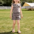 thumbnail image 4 of ZOSOED Girls Matching Sets Cotton Gingham Ruffle Collar Top & Shorts Set Coffee 18-24 Months, 4 of 4