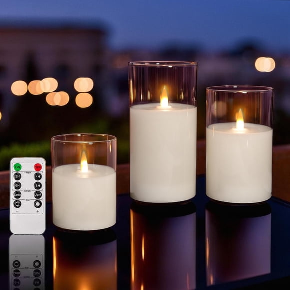 Set de 3 Velas LED Pilar Sin Llama NICEME con Control Remoto