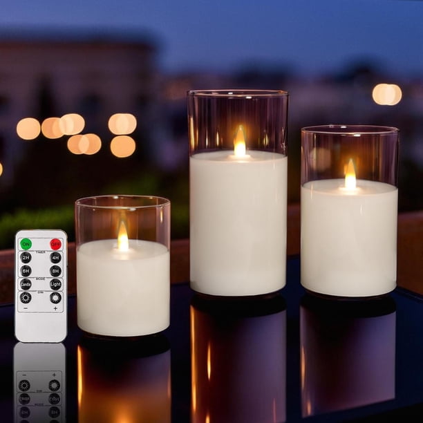 Set de 3 Velas LED Pilar Sin Llama NICEME con Control Remoto