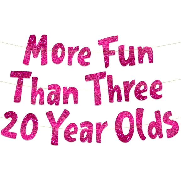 More Fun Than Three 20 Year Olds Pink Glitter Banner - Happy 60th Birthday Party Banner - 60th Birthday Party Decorations and Supplies - 60th Wedding Anniversary Decorations