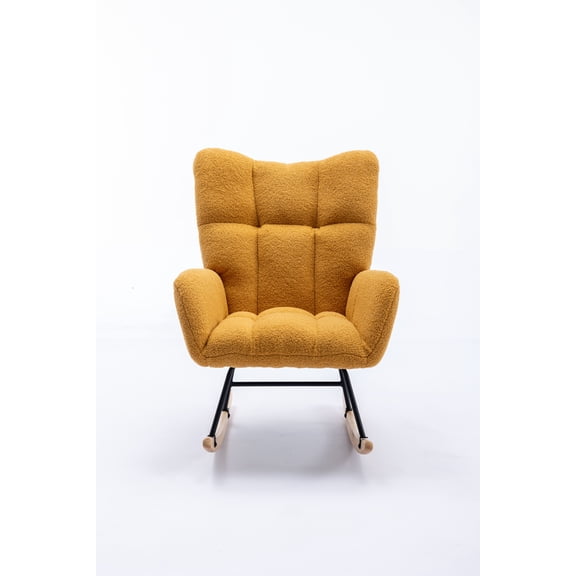 FITHOOD Rocking Chair, Soft Teddy Velvet Fabric Rocking Chair for Nursery, Comfy Wingback Glider Rocker with Safe Solid Wood Base for Living Room Bedroom Balcony