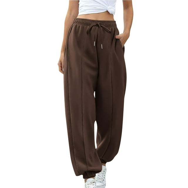 KIHOUT Sweatpants for Women Elastic Solid Color High Waist Drawstring Jogger Pants for Workout Running