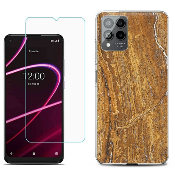 Slim-Fit Gel TPU Phone Case for T-Mobile Revvl 6 Pro 5G, with Tempered Glass Screen Protector, by OneToughShield ® - Marble / Earth