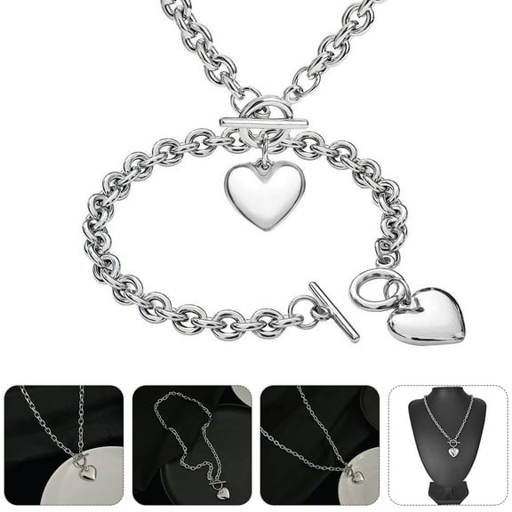 STRANDCHIC Heart Pendant Necklace and Bracelet Set for Women, Skin Friendly, Stylish Punk Jewelry Set