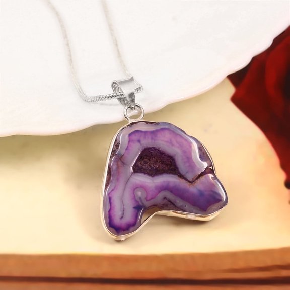 Gems N Jewels Radiant Multicolor Slice Agate Druzy Pendant 925 Sterling Silver Women Gift Jewelry