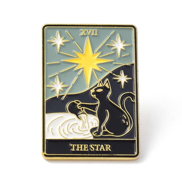 Fashion Tarot Card Enamel Pin Alloy Brooch Golden The Star XVII 30.5x21x10mm Pin: 1mm