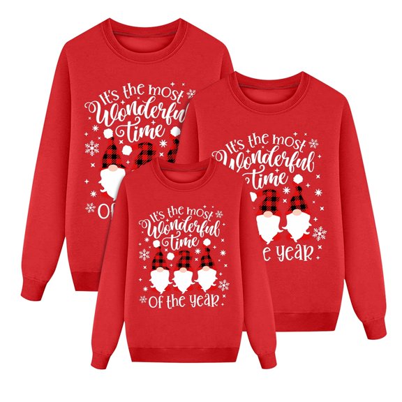 Fiaer Christmas Sweatshirts for Family Plus Size Funny Printed Xmas Pullover Long Sleeve Baggy Crew Neck Plus Size Comfort Holiday Tops Kid 6Y