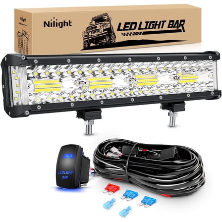 Nilight Side Shooter LED Light Bar 12Inch Triple Row Spot Flood Combo Lights Work Lighting with 5Pin Rocker Switch Wiring Harness Kit for Off Road Light on Truck SUV ATV UTV
