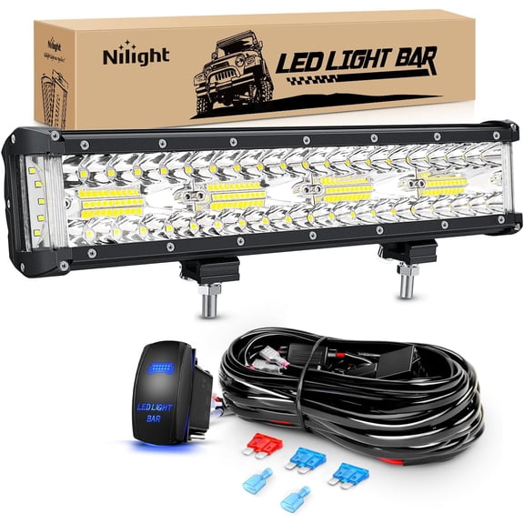Nilight Side Shooter LED Light Bar 12Inch Triple Row Spot Flood Combo Lights Work Lighting with 5Pin Rocker Switch Wiring Harness Kit for Off Road Light on Truck SUV ATV UTV