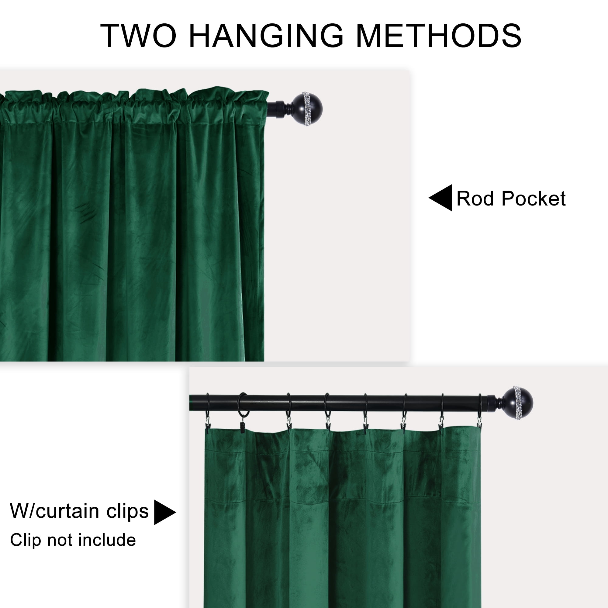 XWZO Green Velvet Curtains 96 inch for Christmas Holiday Decor Set of 2, Rod Pocket Blackout Curtains for Bedroom Living Room with Tiebacks, 52"W x 96"L