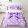 thumbnail image 2 of Manfei Kawaii Ribbon Bow Knot 7 Pieces Bedding Comforter Set for Girls Female Children,Polka Dots Full Bedding Set Lightweight,Dreamy Princess Fitted Sheet Flat Sheet,Microfiber Bedroom Decor, 2 of 8