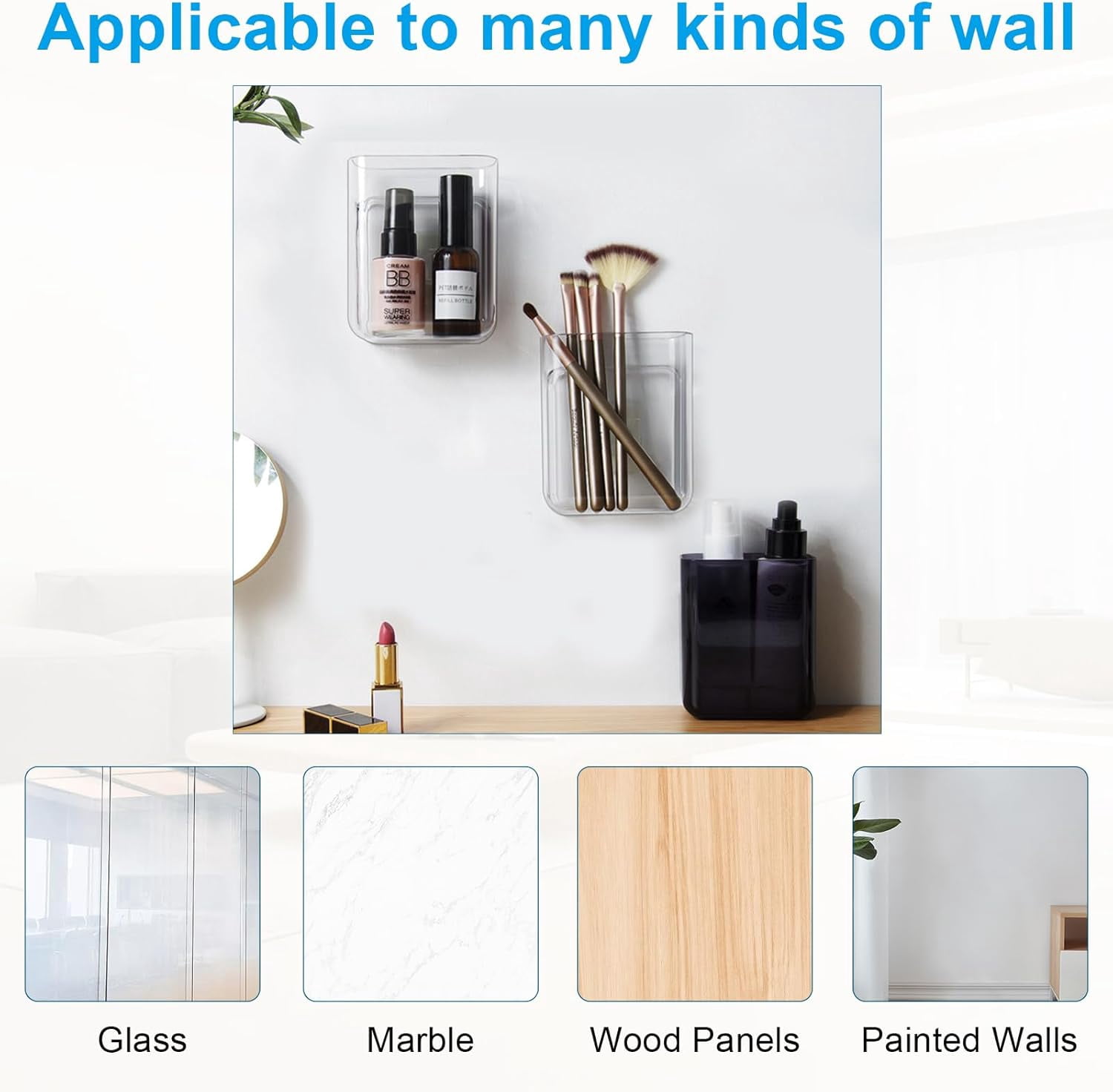 6 Pack Plastic Wall Folders, Clear Wall Mount File Organizer Acrylic Single Pocket Hanging Wall Organizer Magazine Holder Cabinet Storage Bins for Office Bathroom Home, 4.7" x 2" x 4
