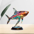thumbnail image 4 of Figuras de animales coloridas, adorno de animales con Base, estatua artística de Metal, escultura de animales para exhibir, restaurante, comedor, mesa Tiburón perfecl Estatua de comida, 4 of 8