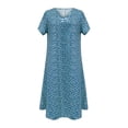 thumbnail image 5 of B91xZ Robe Tunique d'Été pour Femmes Manches Courtes Col en V Ceinture Volantée Ligne A Mini Robe Courte Évasée, Bleu m, 5 of 5