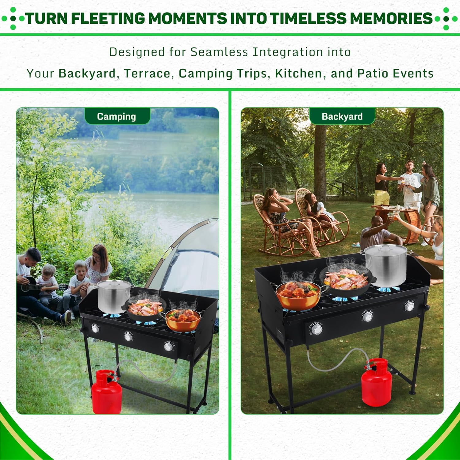 SONRET - Three Burner Propane Outdoor Camping Stove - 2,25,000 High BTU - with Wind Panel
