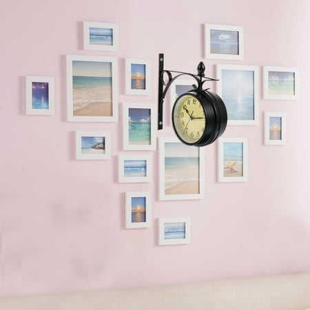 Topbathy Retro Wall Clock Wrought Iron European Style Double-Sided Hanging Decoration