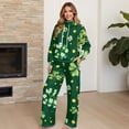 thumbnail image 3 of Renewold Womens Tracksuit 2 PCS Set Long Sleeve Cowl Neck Top and Drawstring Straight Leg Pants Lightweight Trendy Casual Outfits for St. Patrick's Day, Green Clover Gold Coin Print, XS, 3 of 7