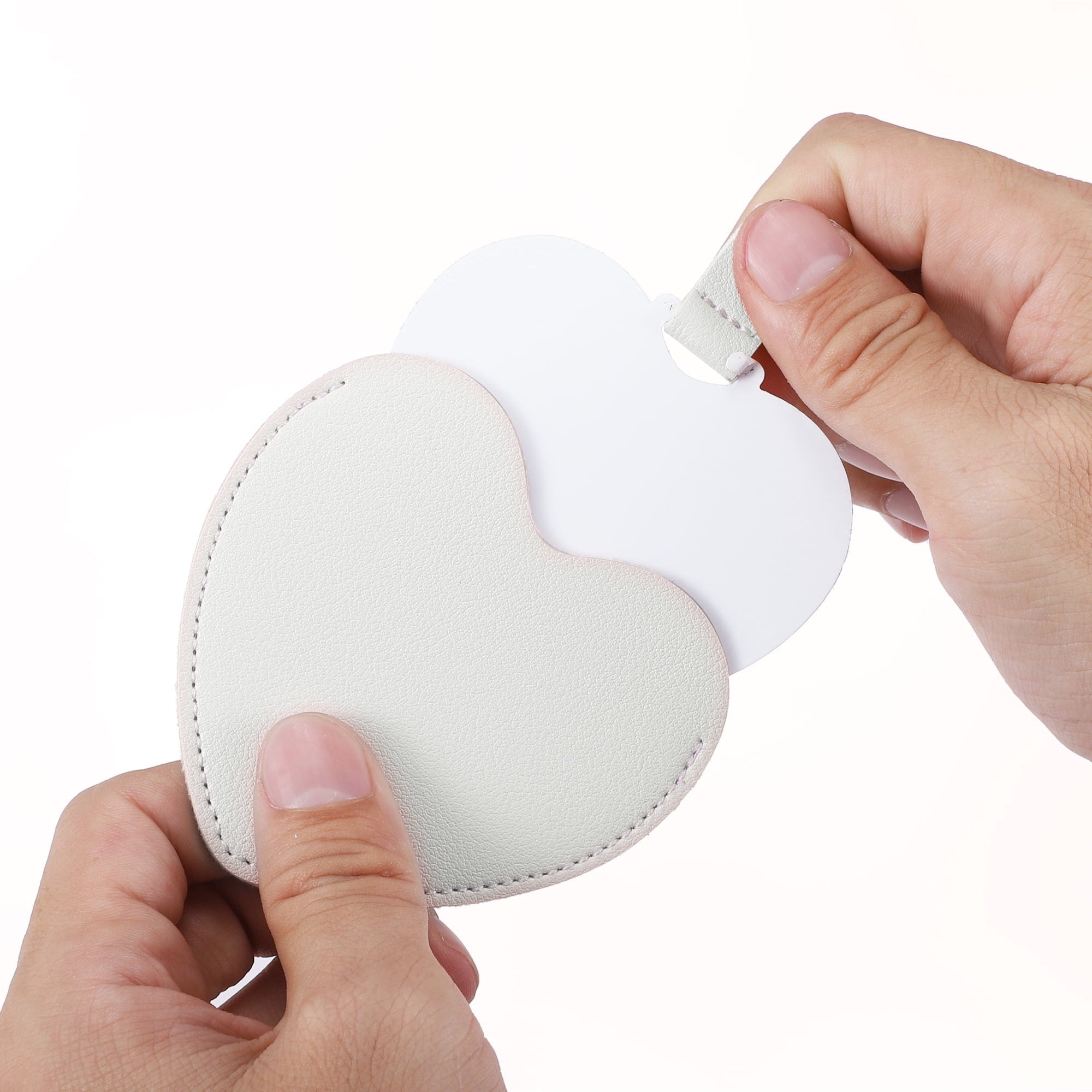 Unique Bargains Heart Shaped Compact Mirror PU Leather Case for Women White