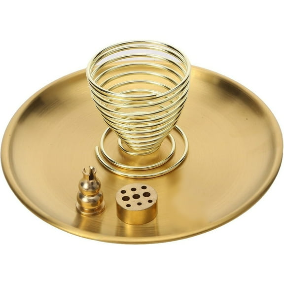 4 in 1 Incense Burner,Incense Holder for Sticks Burning Sage,Incense Cones,Stainless Steel Ash Catcher Tray and Coil,Gourd-Shaped Holder(Gold))