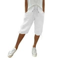 thumbnail image 2 of Cyglowse Womens Capris for Summer Petite Length Ladies Pedal Pushers Plus Size Capris Pull On Sweats Pajama Cropped Pants W/Pocket White S, 2 of 8