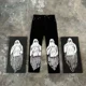 thumbnail image 4 of Pantalones anchos de pierna de gran tamaño con estampado de dibujos animados de estilo retro oscuro de calle para mujer, pantalones lavados de cintura alta de marca de moda Y2k Harajuku, 4 of 4