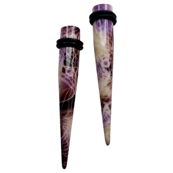 Pair of Ear Gauge Strecher Tapers Acrylic Purple Mauve Marble Design