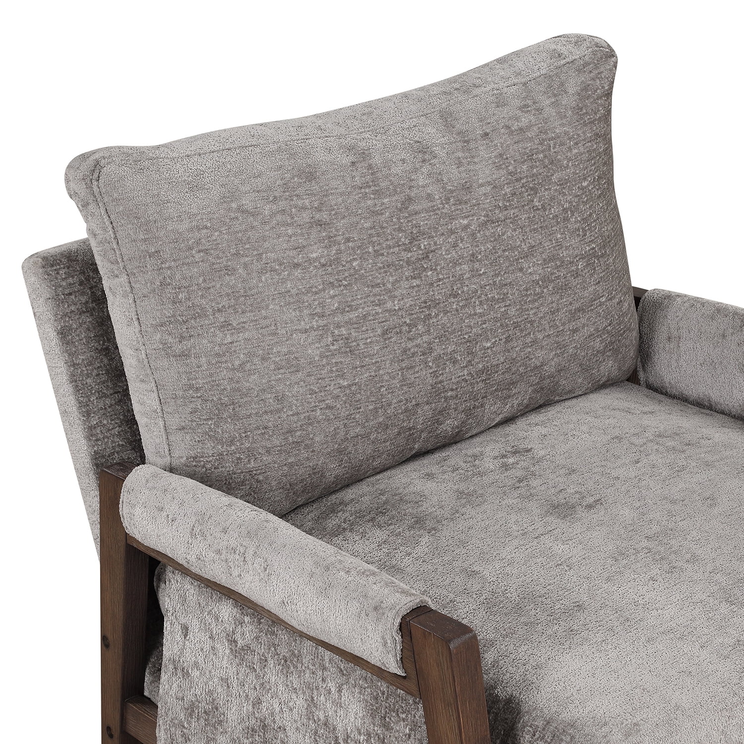 Kadyn Modern Velvet Accent Chair, Solid Wood Leisure Chair with Thick Seat Cushion, Upholstered Armchair for Living Room, Grey