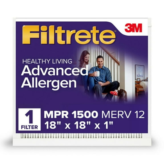Filtrete 18x18x1, MERV 12, Advanced Allergen Reduction HVAC Furnace Air Filter, 1500 MPR