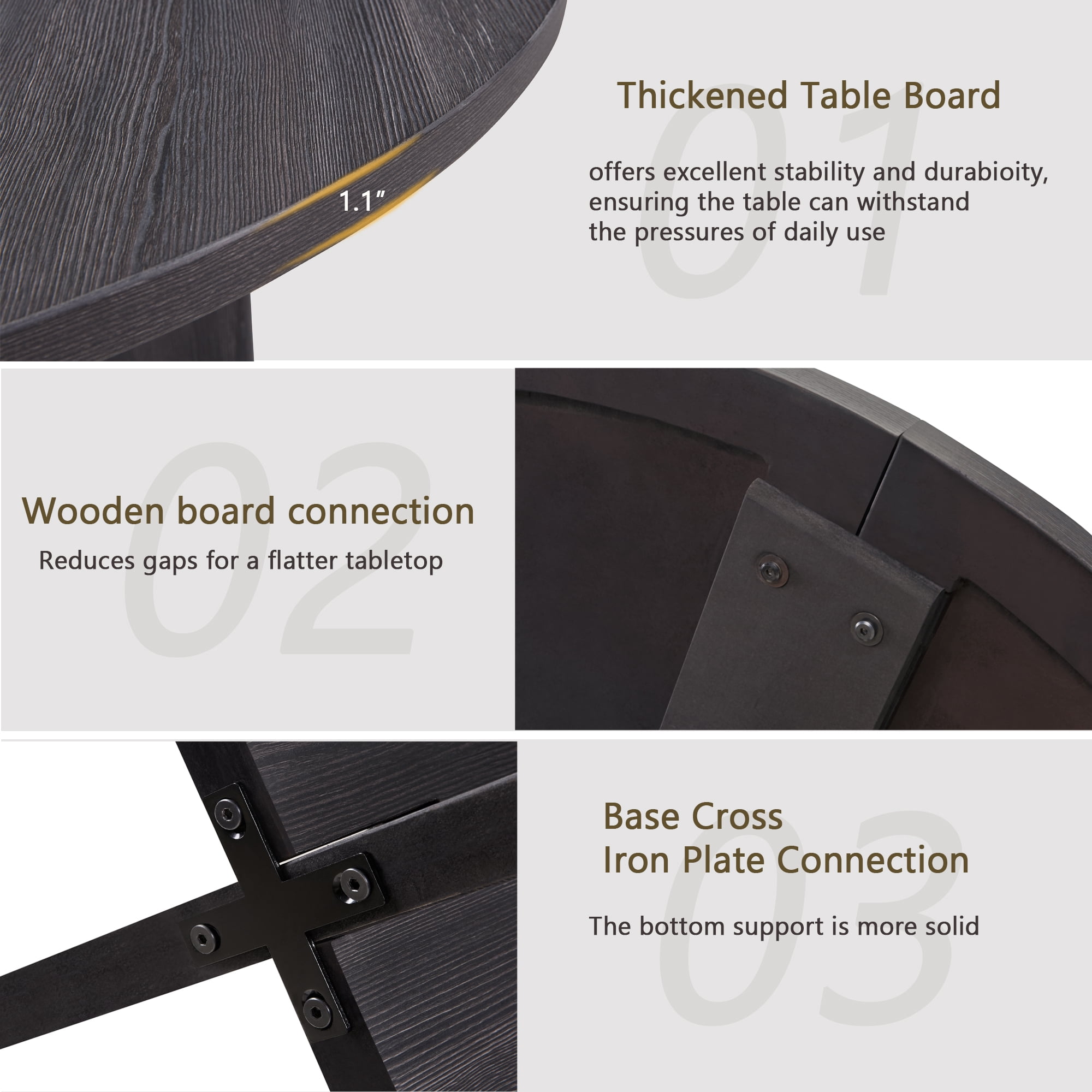 5-Piece Round Dining Table Set for 4-6, 47.3" Wood Round Table with 4 PU Leather Chairs