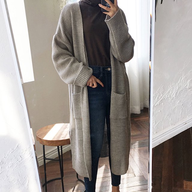 abrigo cárdigan Irfora Abrigo de punto largo de gran tamaño para mujer Abrigo abierto Frente Mangas largas Corte lateral Lado Punto Outwear Irfora abrigo cárdigan