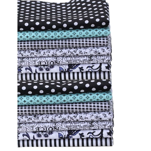 MSCFTFB 14 Pcs Assortiment de 7 Designs Lots de Tissu Carré pour Couture Patchwork Pré-Découpé pour Quilting DIY Appliqué Fabrication de Robe de Poupée (Noir)