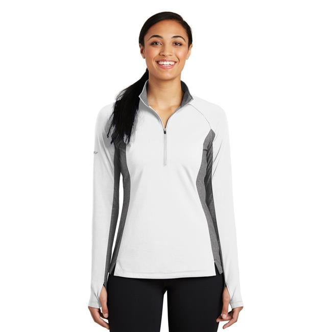 Sport-Tek - Sport Tek 1179543 Ladies Sport-Wick Stretch Contrast 1 by 2 Zip Pullover, White 
