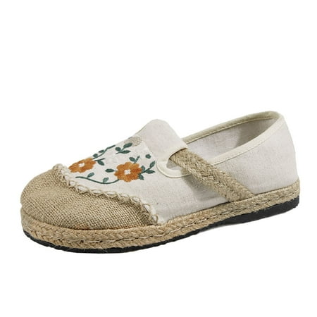 

Casual Shoes for Women Fashion Summer And Autumn Women Casual Shoes Flat Embroidery Flowers Round Toe Comfortable Shoes for Women Cloth 37