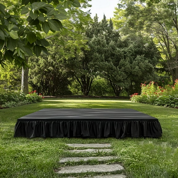 Efavormart Portable Stage Skirting Polyester Shirred Pleat Stage Cover for Wedding Platform Black - 16" x10ft