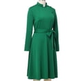 thumbnail image 5 of Afinprain Womens Long Sleeve Clergy Dress with Tab Collar and Belted A-Line Church Dress, 5 of 6