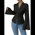 thumbnail image 1 of Camisas de Mujer con Botones, Blusas Informales de Larga A Rayas con Cuello, Blusas de Trabajo, Conjuntos Modernos Negro M, 1 of 7