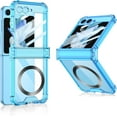 thumbnail image 2 of Built-in with Screen Protector Magnetic Case for Samsung Galaxy Z Flip 5 4 Compatible with Magsafe,Full Hinge Protection, Transparent Anti-Yellow Transparent Cover (Blue,for Samsung Z Flip 5), 2 of 18
