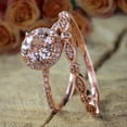 thumbnail image 2 of Antique Vintage Design 2 Carat Round Real Morganite And Diamond Moissanite Halo Bridal Wedding Ring Set With 18K Rose Gold Plating, Promise Ring, Anniversary Ring, 2 of 6