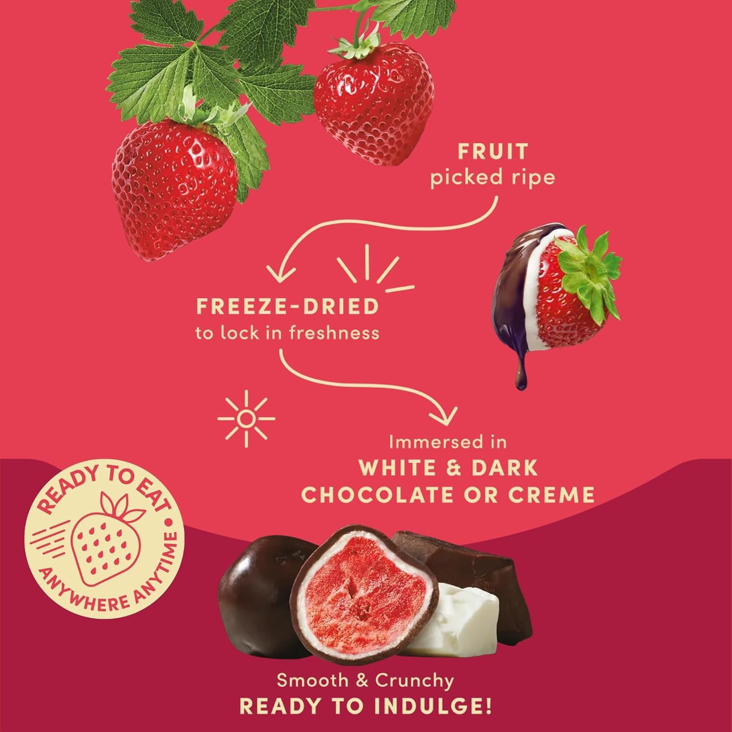 Tru Fru Freeze-Dried Chocolate Covered Fruit Variety Pack, Strawberries, Raspberries, Bananas, Strawberries & Crème, Raspberries & Crème, Blueberries & Crème, 3.4 oz Bags  6 count